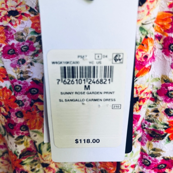 GUESS Floral Print Sangallo Carmen Mini Dress Eyelet Fabric Bustier-Style M - Picture 10 of 16